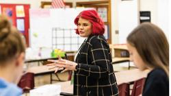 Art Teacher Sara Boom gives instruction at Watford City Middle School. 