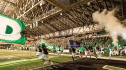 UND Football takes the field at the Alerus Center.